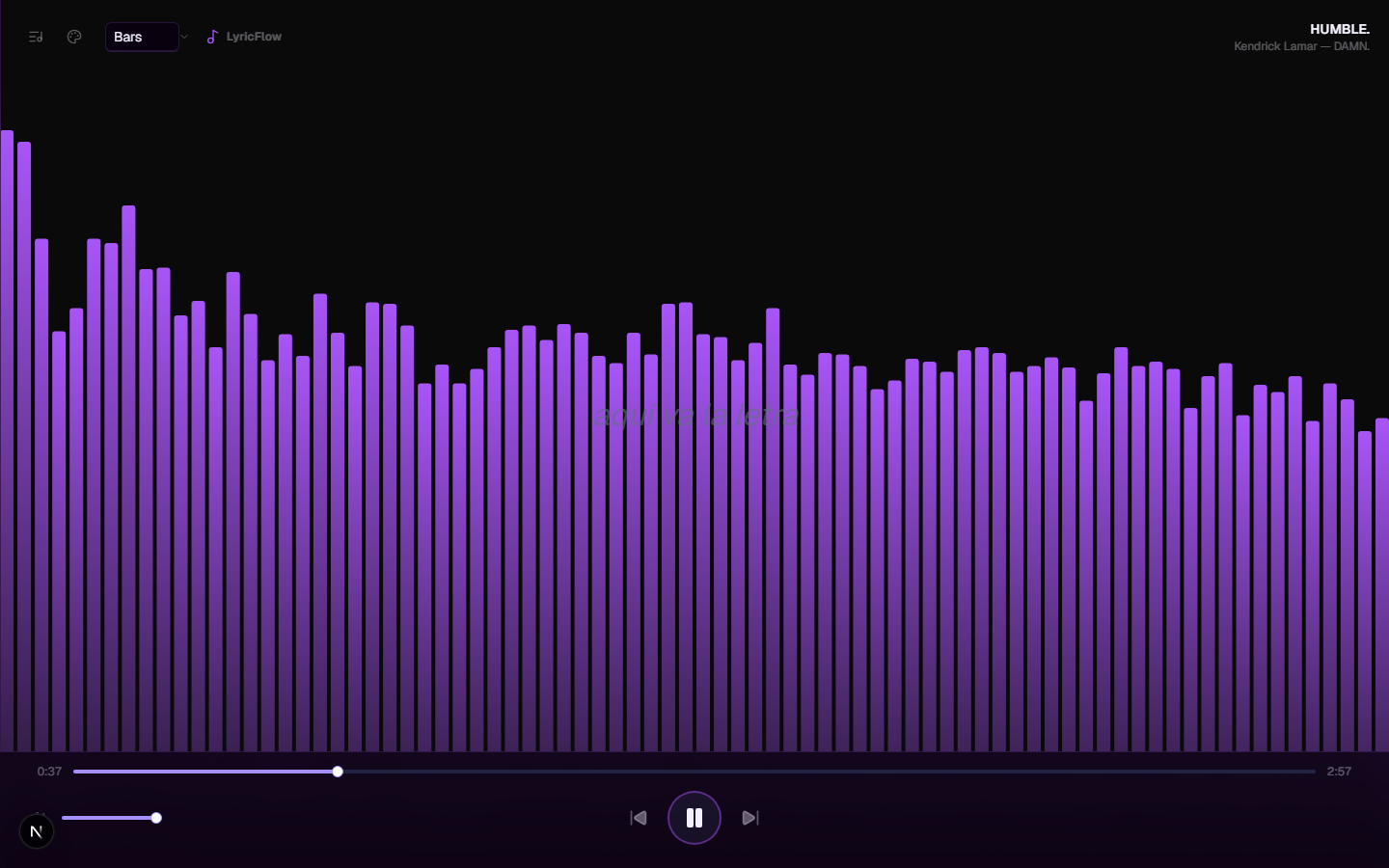 Reproductor principal de LyricFlow