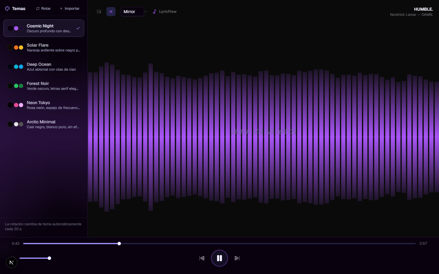 Selector de temas de LyricFlow