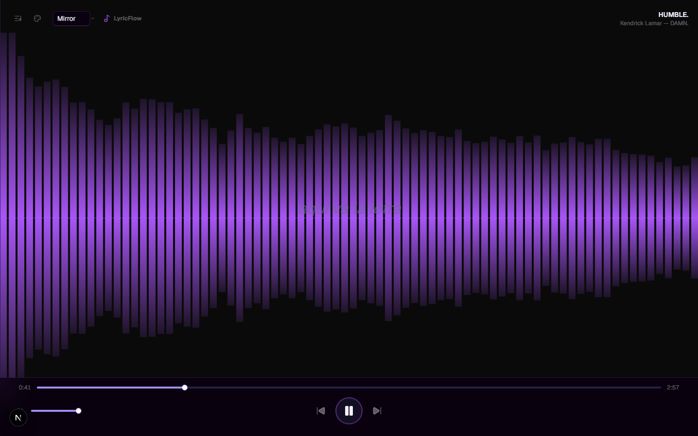 Visualizador de audio en modo mirror